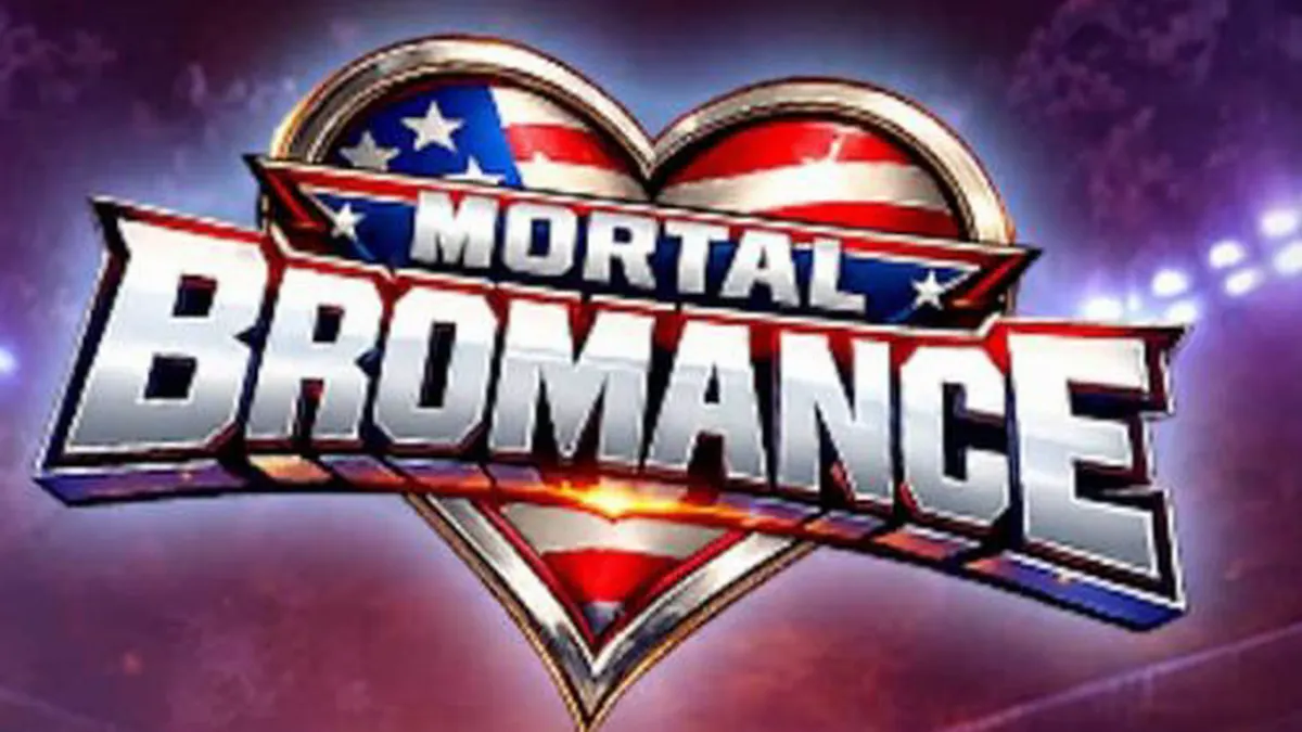 Mortal Bromance slot game interface featuring character symbols and locker room theme